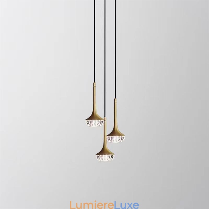 Suspension moderne en verre et plafonnier en fer forgé