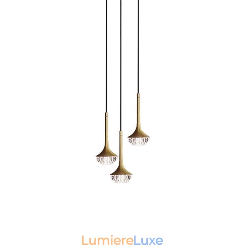 Suspension moderne en verre et plafonnier en fer forgé