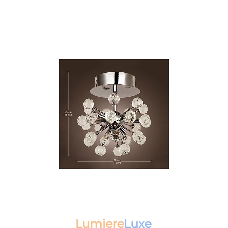 Lustre moderne contemporain en cristal de style mini en métal chromé à montage encastré