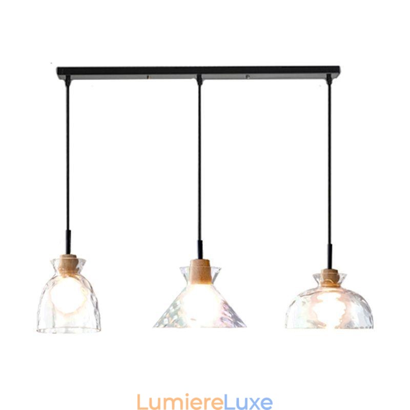 Lampe suspendue moderne et simple en verre perméable à l'eau, 3 plafonniers, lampe de chevet