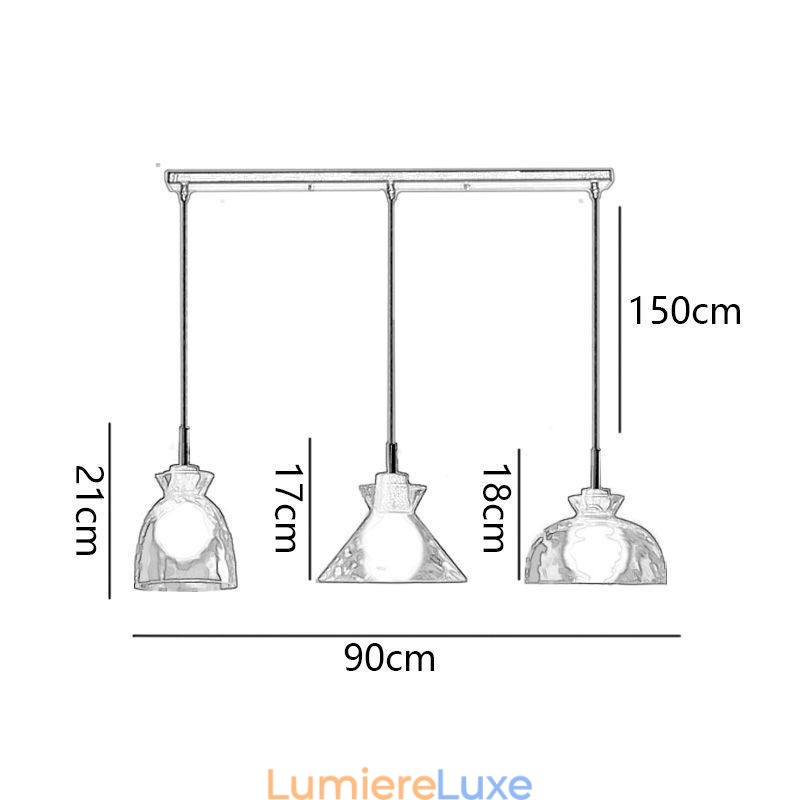 Lampe suspendue moderne et simple en verre perméable à l'eau, 3 plafonniers, lampe de chevet