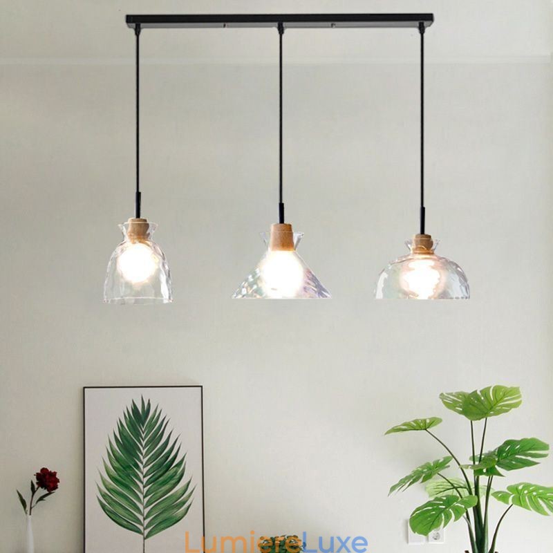Lampe suspendue moderne et simple en verre perméable à l'eau, 3 plafonniers, lampe de chevet