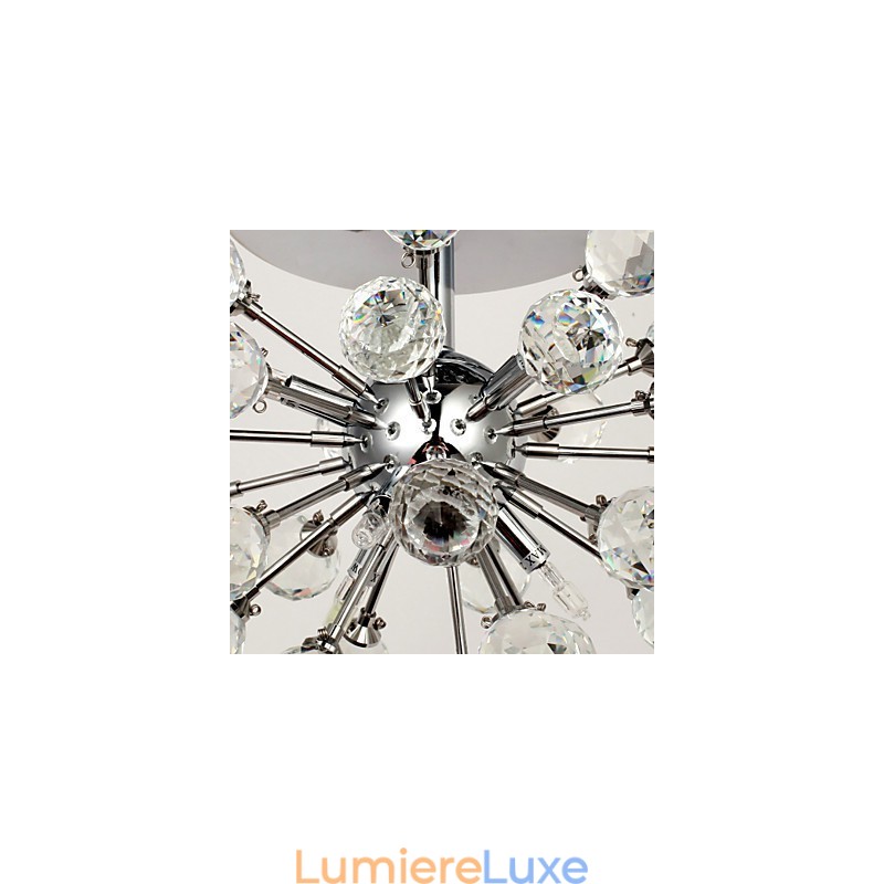Lustre moderne contemporain en cristal de style mini en métal chromé à montage encastré