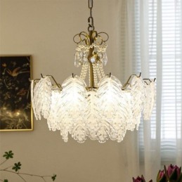 Élégante suspension en verre à motif de feuille