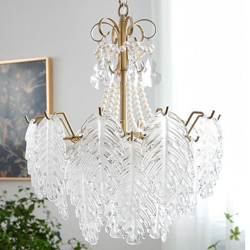 Élégante suspension en verre à motif de feuille