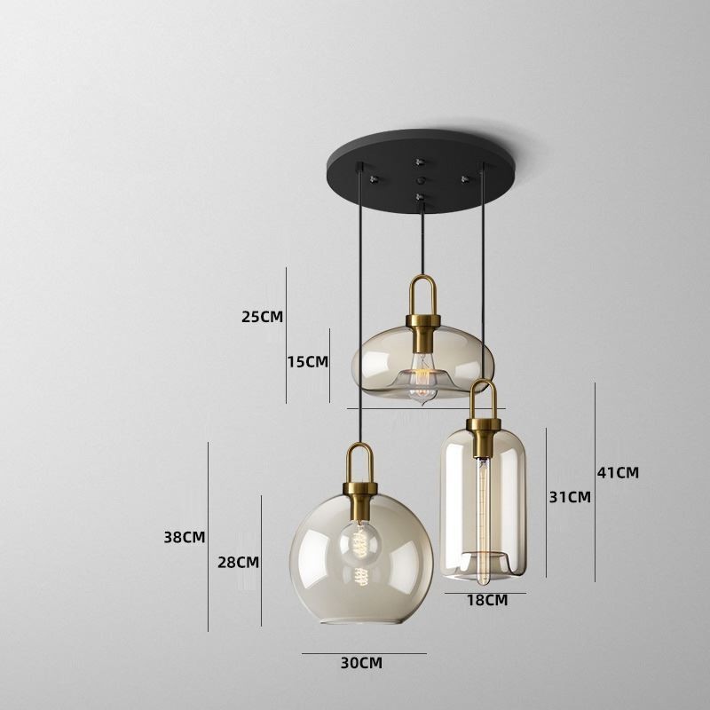 Suspension 3 lumières avec abat-jour en verre Island