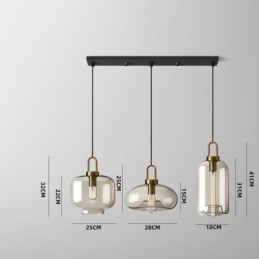 Suspension 3 lumières avec abat-jour en verre Island