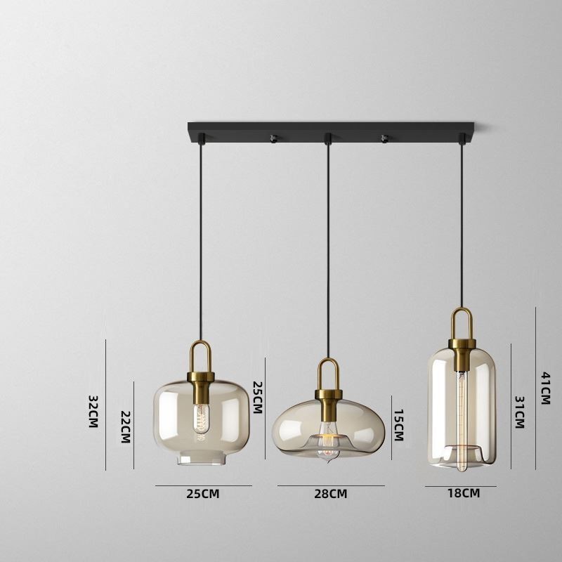 Suspension 3 lumières avec abat-jour en verre Island