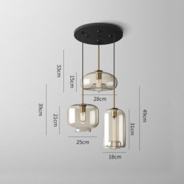 Suspension classique en verre à 3 lumières, luminaire suspendu pour café