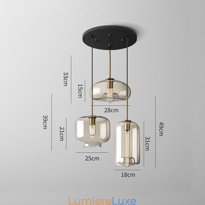 Suspension classique en verre à 3 lumières, luminaire suspendu pour café