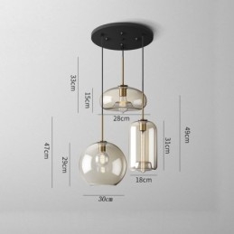 Suspension classique en verre à 3 lumières, luminaire suspendu pour café