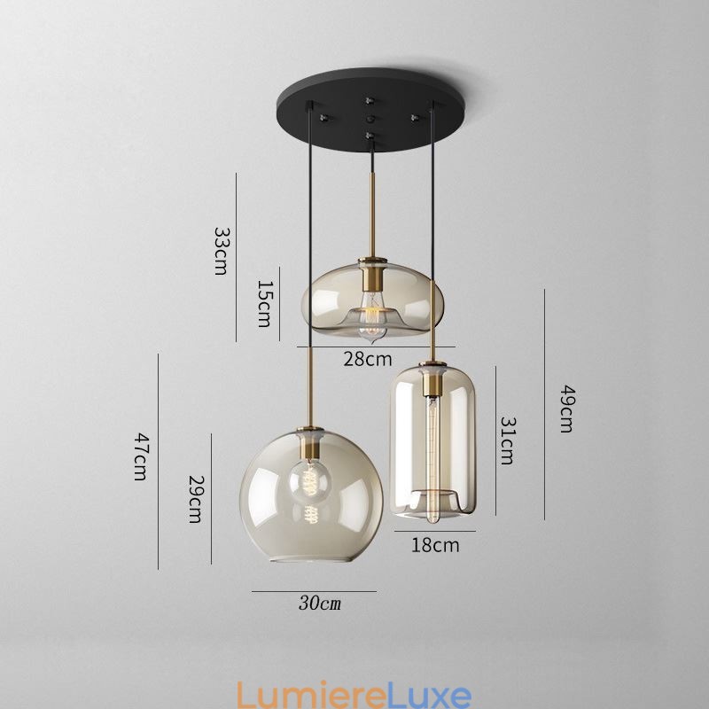 Suspension classique en verre à 3 lumières, luminaire suspendu pour café