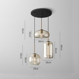 Suspension classique en verre à 3 lumières, luminaire suspendu pour café