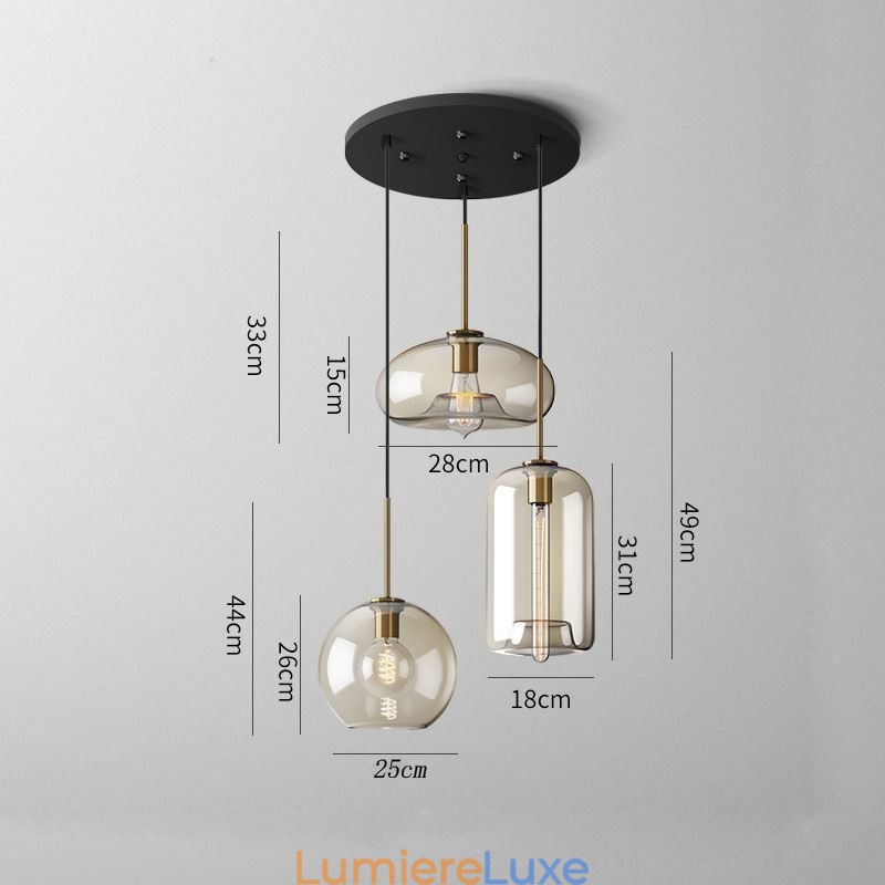 Suspension classique en verre à 3 lumières, luminaire suspendu pour café
