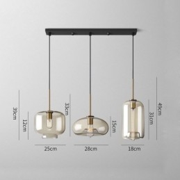 Suspension classique en verre à 3 lumières, luminaire suspendu pour café