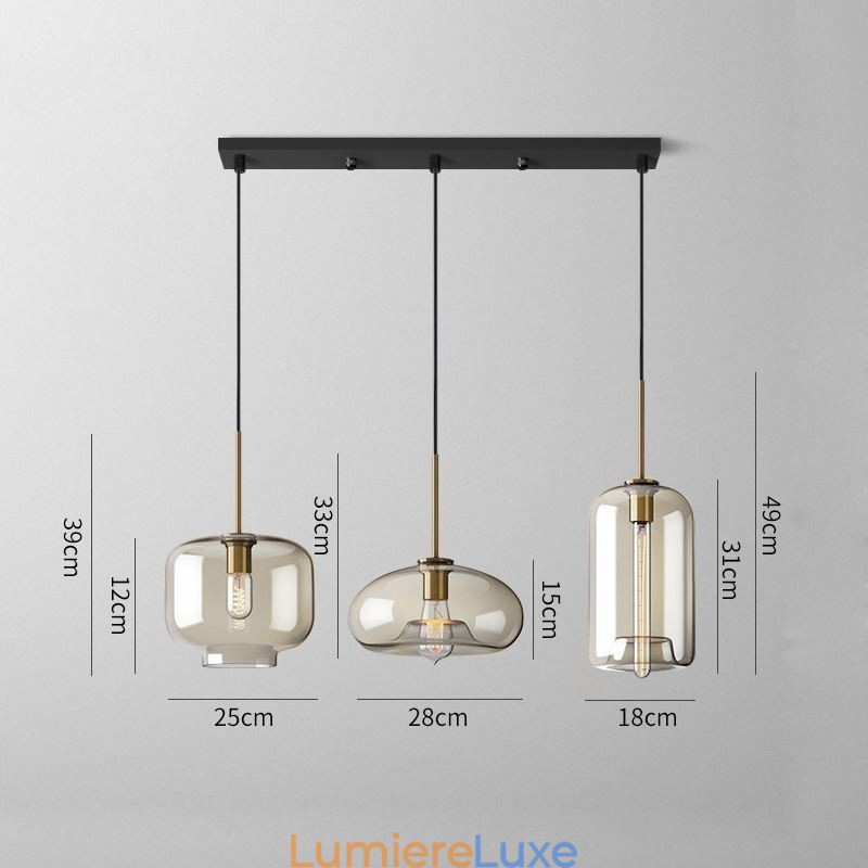 Suspension classique en verre à 3 lumières, luminaire suspendu pour café