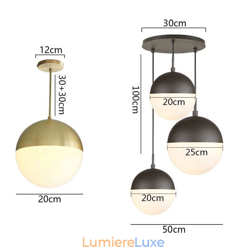 Lampe suspendue moderne en forme de boule de verre, idéale pour un îlot