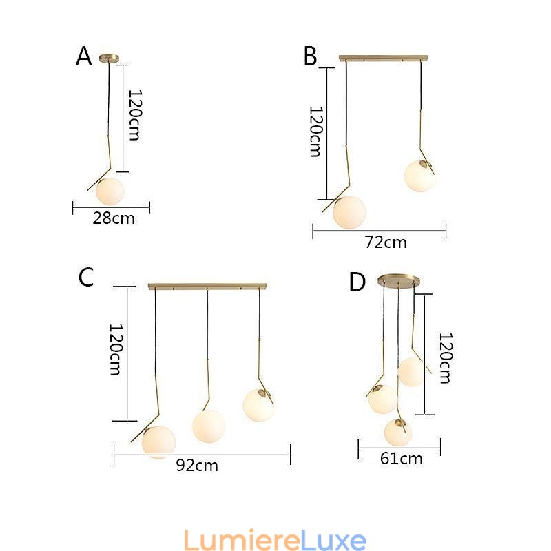 Îlot de luminaires en forme de boule de verre