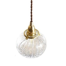 Suspension en verre transparent, ronde et nervurée, en forme de citrouille, 1 lumière
