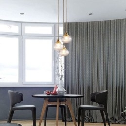 Suspension en verre transparent, ronde et nervurée, en forme de citrouille, 1 lumière