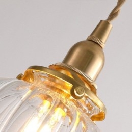 Suspension en verre transparent, ronde et nervurée, en forme de citrouille, 1 lumière