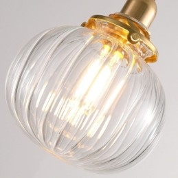 Suspension en verre transparent, ronde et nervurée, en forme de citrouille, 1 lumière