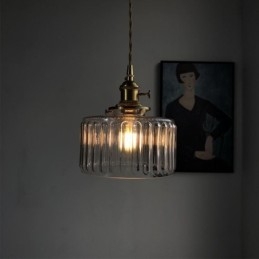 Suspension Jelly Jar en verre transparent nervuré avec interrupteur rotatif