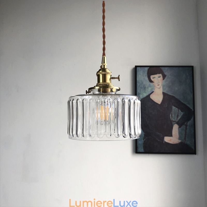 Suspension Jelly Jar en verre transparent nervuré avec interrupteur rotatif