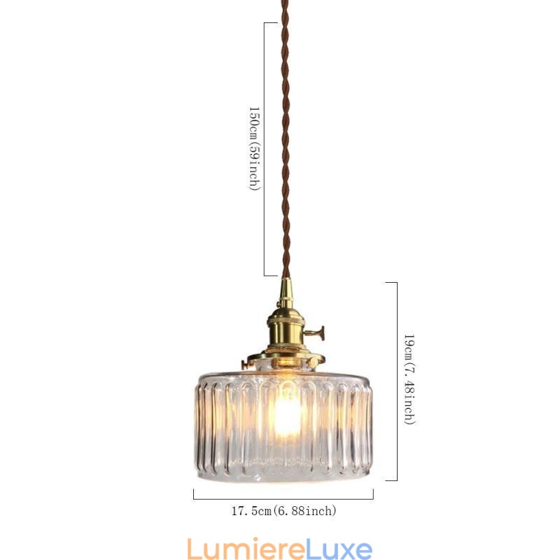Suspension Jelly Jar en verre transparent nervuré avec interrupteur rotatif