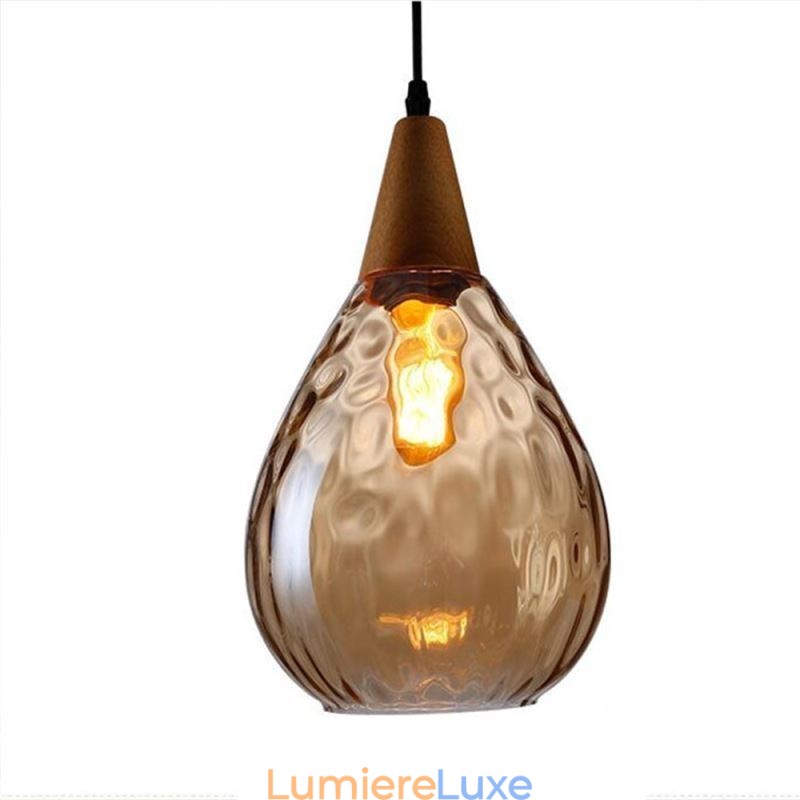 Lampe suspendue en forme de larme avec abat-jour en verre