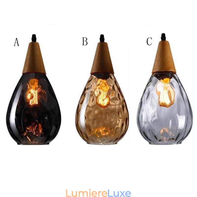 Lampe suspendue en forme de larme avec abat-jour en verre