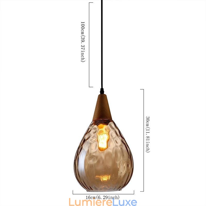 Lampe suspendue en forme de larme avec abat-jour en verre