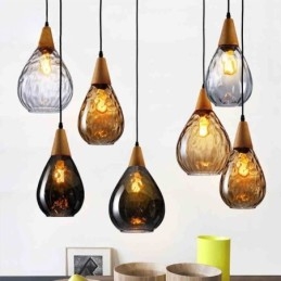 Lampe suspendue en forme de larme avec abat-jour en verre