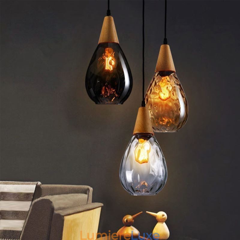 Lampe suspendue en forme de larme avec abat-jour en verre