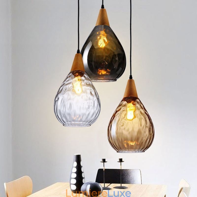 Lampe suspendue en forme de larme avec abat-jour en verre