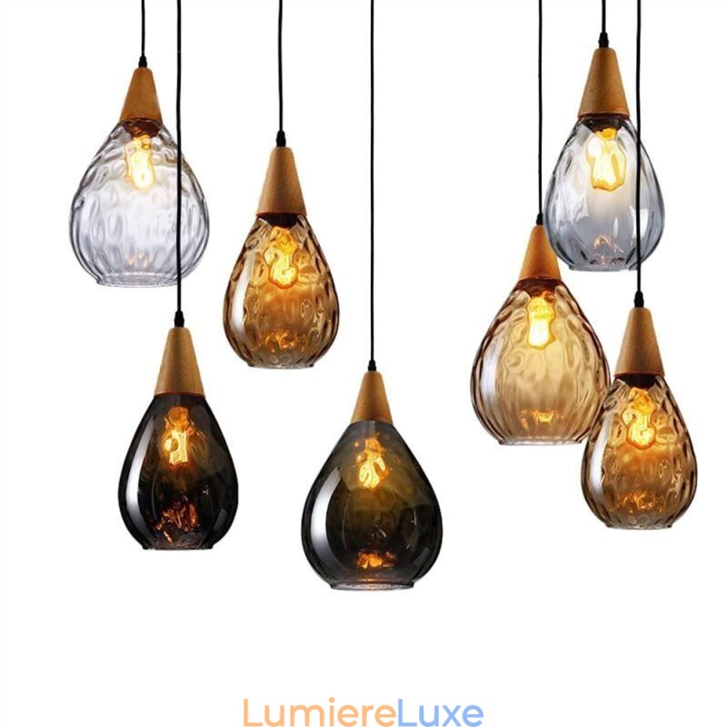 Lampe suspendue en forme de larme avec abat-jour en verre