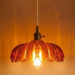 Lampe suspendue moderne en verre rétro avec abat-jour en forme de fleur et interrupteur rotatif