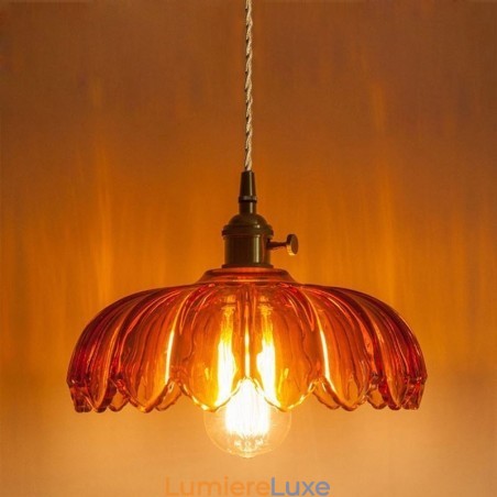 Lampe suspendue moderne en verre rétro avec abat-jour en forme de fleur et interrupteur rotatif Lampe suspendue moderne en verre rétro avec abat-jour en forme de fleur et interrupteur rotatif