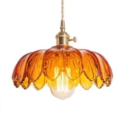 Lampe suspendue moderne en verre rétro avec abat-jour en forme de fleur et interrupteur rotatif