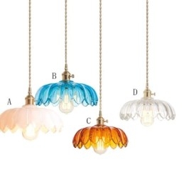 Lampe suspendue moderne en verre rétro avec abat-jour en forme de fleur et interrupteur rotatif