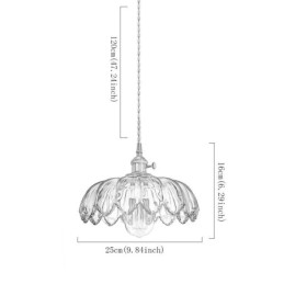 Lampe suspendue moderne en verre rétro avec abat-jour en forme de fleur et interrupteur rotatif