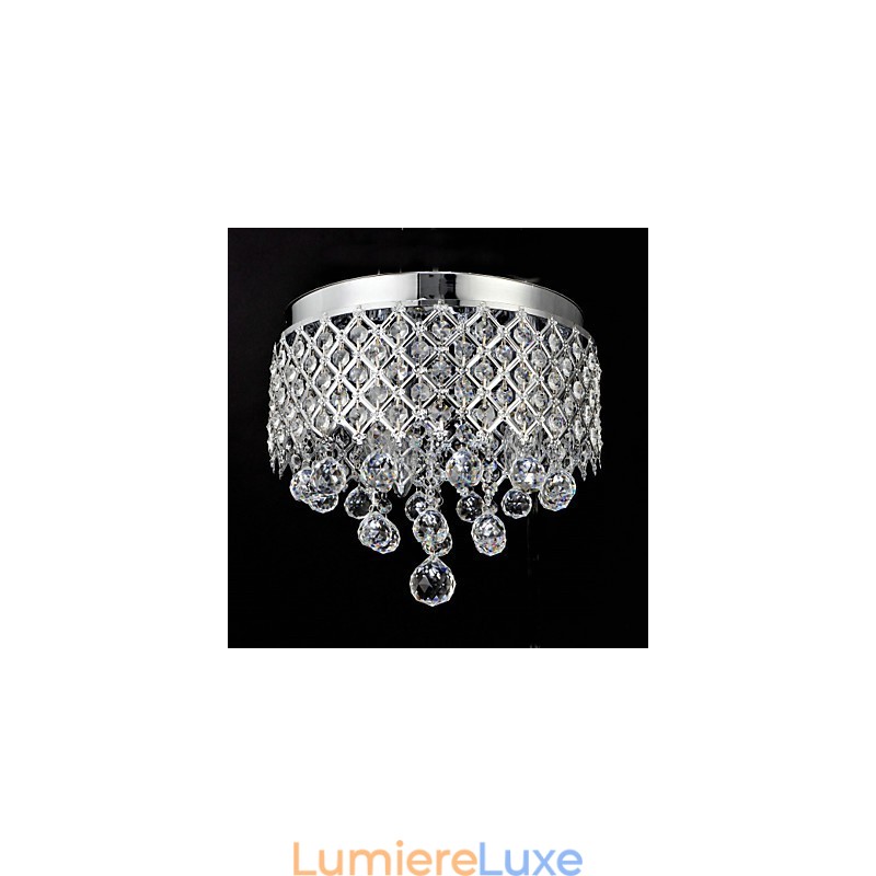 Plafonnier traditionnel classique en métal chromé et cristal