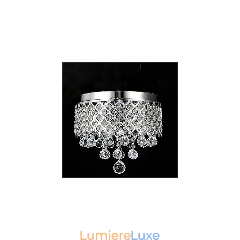 Plafonnier traditionnel classique en métal chromé et cristal