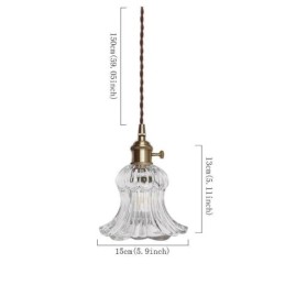 Lampe suspendue en verre transparent côtelé en forme de fleur avec interrupteur rotatif