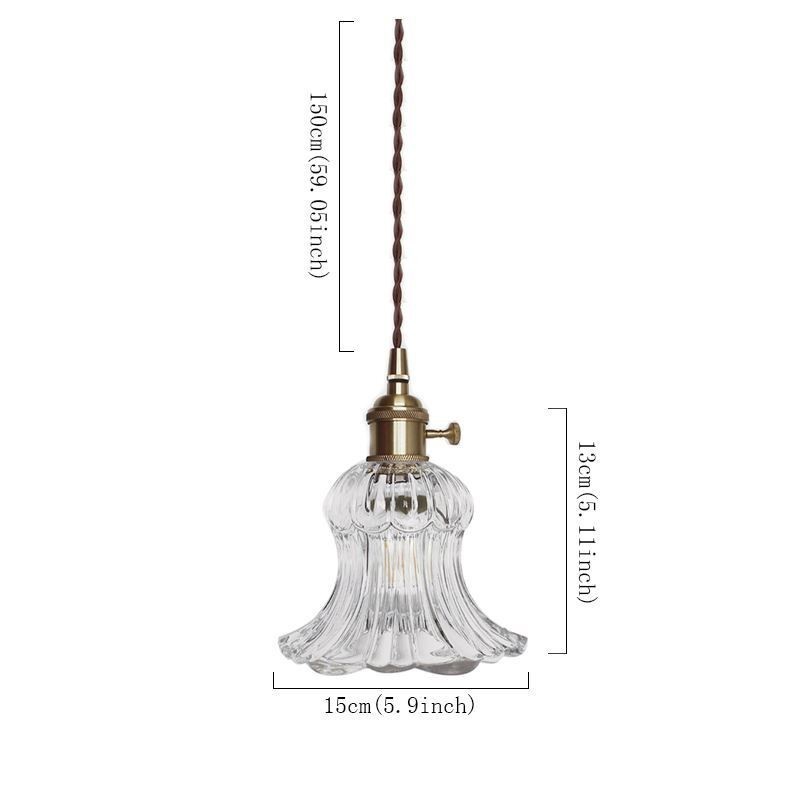 Lampe suspendue en verre transparent côtelé en forme de fleur avec interrupteur rotatif