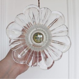 Lampe suspendue en verre transparent côtelé en forme de fleur avec interrupteur rotatif