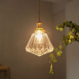 Suspension en verre strié transparent à motif diamant