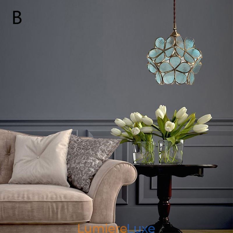 Lampe suspendue créative nordique en verre en forme de pétale, luminaire décoratif d'intérieur, idéal pour une table de chevet