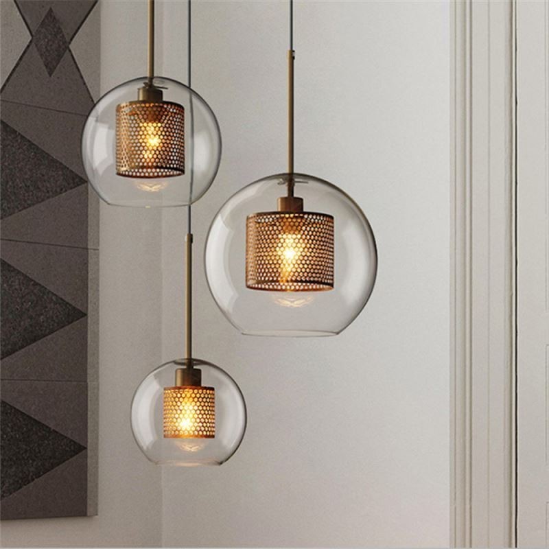Lampe suspendue nordique en verre, éclairage domestique, lampe de chevet ronde en forme de boule