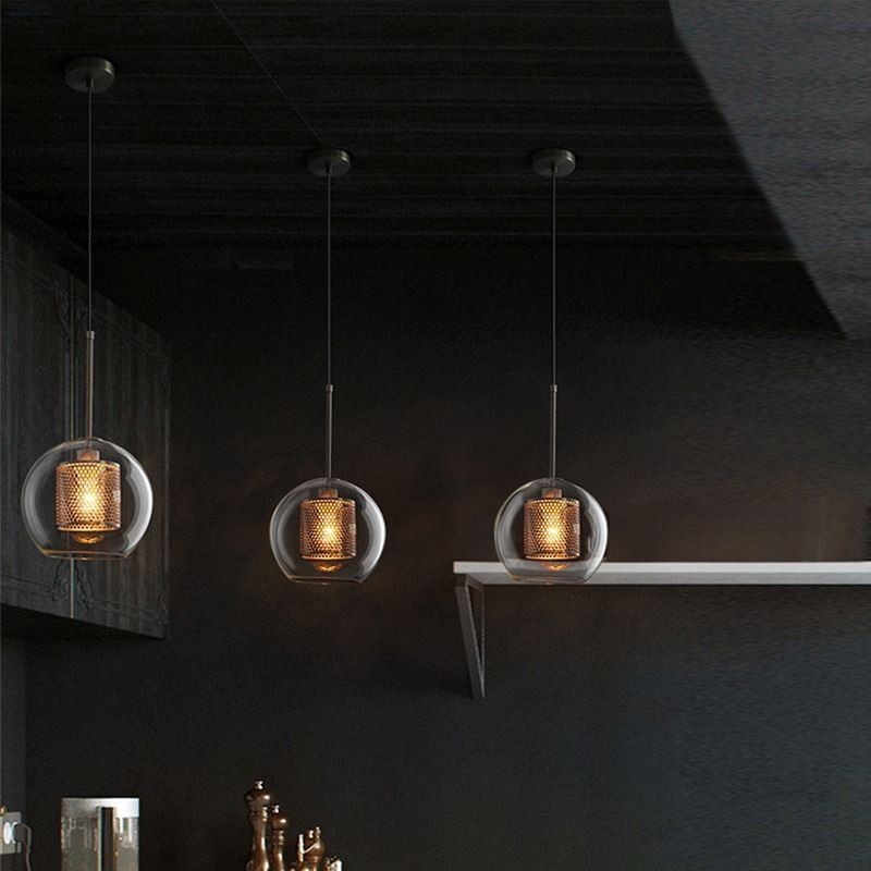 Lampe suspendue nordique en verre, éclairage domestique, lampe de chevet ronde en forme de boule